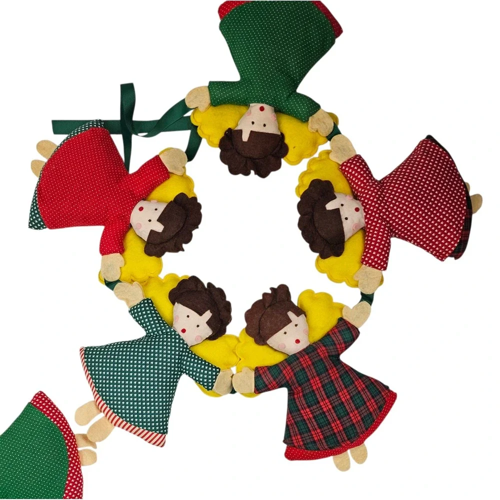 Vintage Style‎ Fabric Angel Christmas Garland Set of 2 Red Green Plaid Folk Art